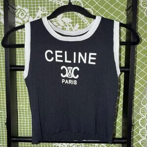 CELINE PARIS Designer Knit Tank Top 🕊️ Quiet Luxury Ringer Crop Top